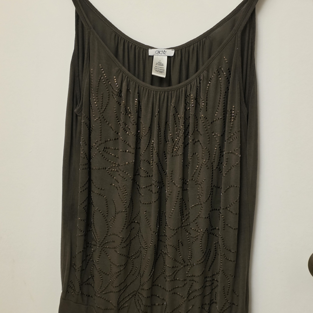 Cool Olive Green Embellished Top W/double Spagetti Straps & Eye Catching Design.